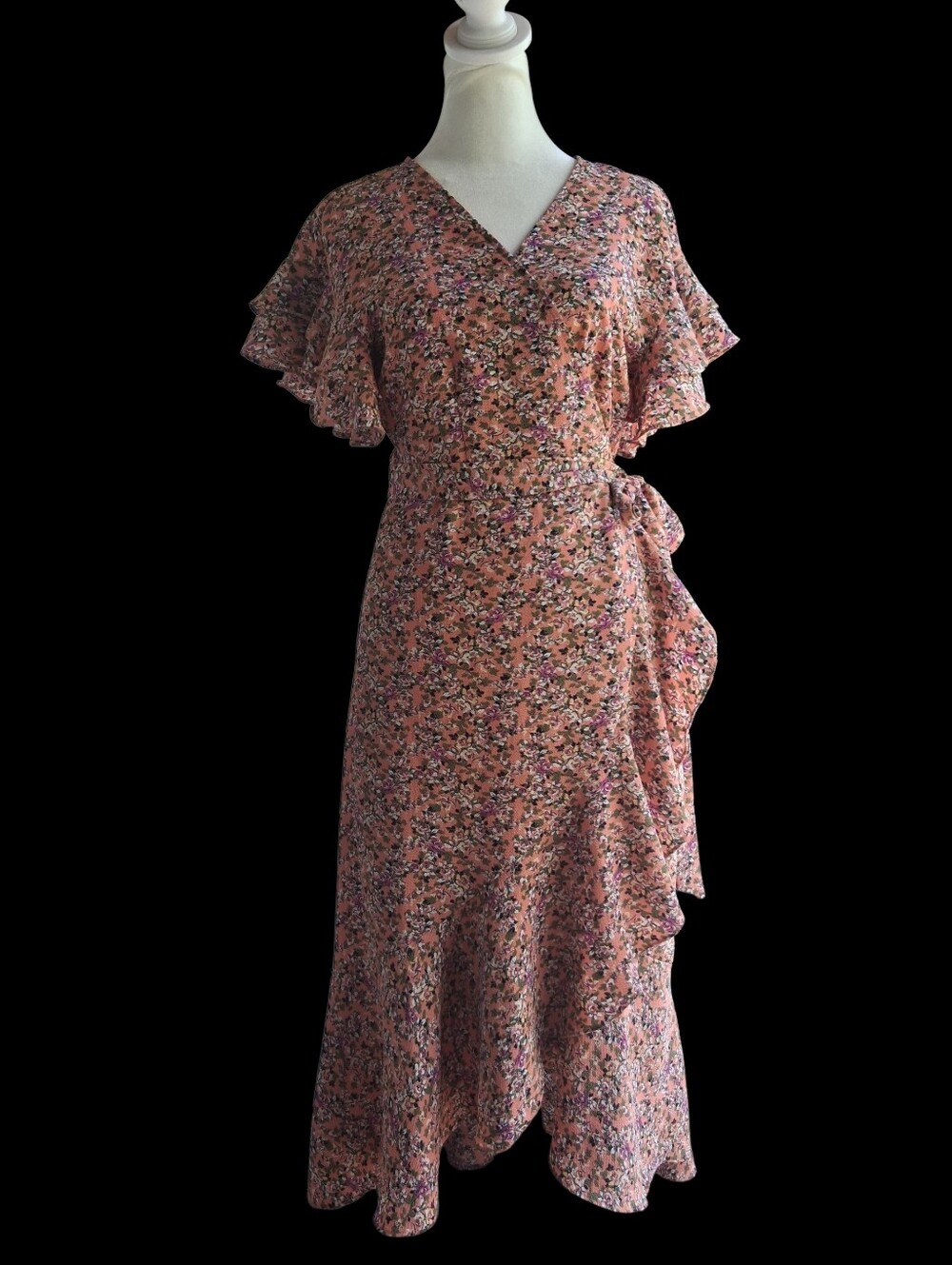 Max Studio Pink Floral Wrap Midi Dress S
